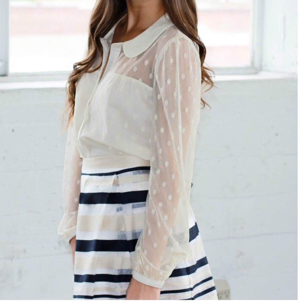 Sheer Long Sleeve Polka Dot Blouse